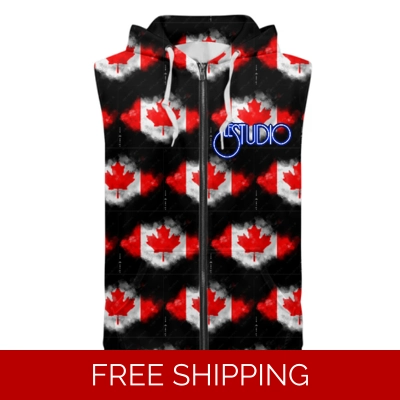 Custom Zipper Sleeveless Hoodie Canadian Flag 2